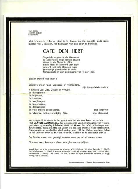 Afscheid van café de Hert in Gits, 1987