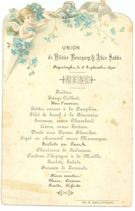 Franstalige menukaart 1890
