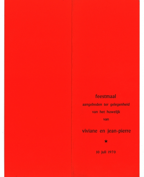 Menukaart huwelijk, 1970