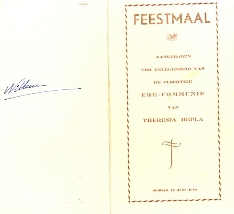 Menukaart Plechtige Communie, 1949