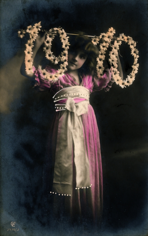 Beeldzijde nieuwjaarskaart, kind met jaartal, 1910