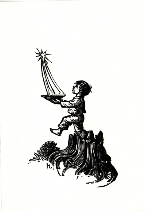 Beeldzijde nieuwjaarskaart, kind vangt het licht, 1970