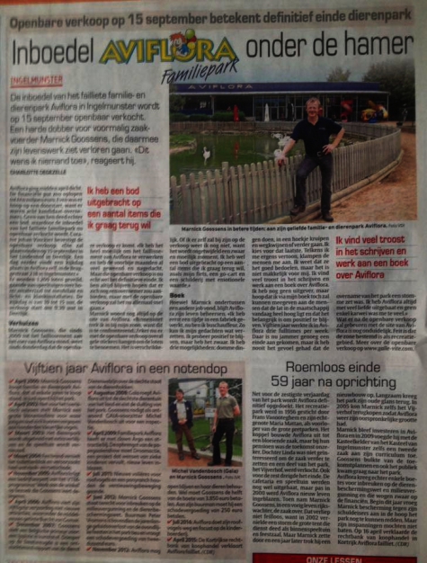 Krantenartikel openbare verkoop Aviflora, 2015, Ingelmunster