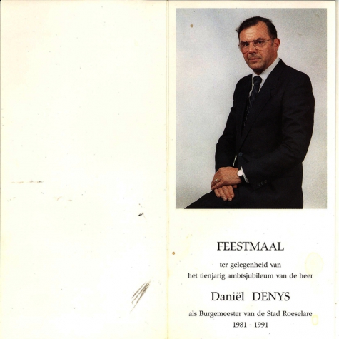 Feestmaal bij 10 jarig ambtsjubileum van burgemeester Daniël Denys