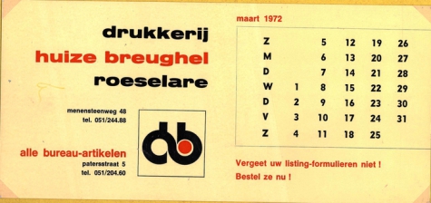 Promotiemateriaal drukkerij huize Breughel, Roeselare