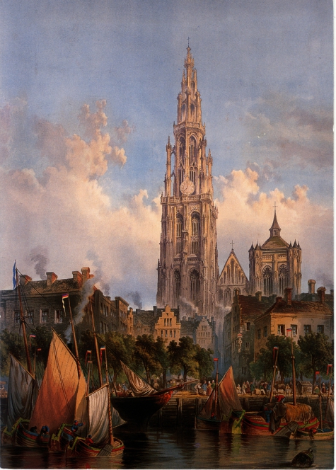 Beeldzijde kerst- en nieuwjaarskaart, kathedraal Antwerpen