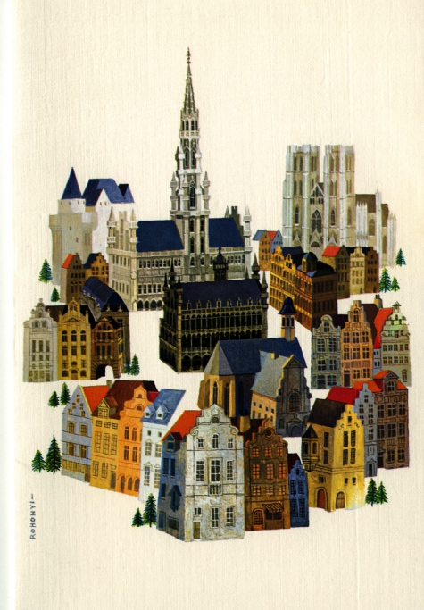 Beeldzijde dubbele kerst- en nieuwjaarskaart, zicht op Brussel