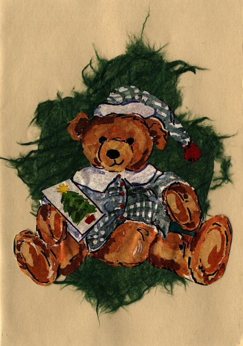 Beeldzijde kerst- en nieuwjaarskaart, tekening beer
