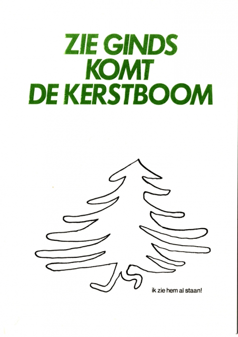 Beeldzijde kerst- en nieuwjaarskaart, wandelende kerstboom