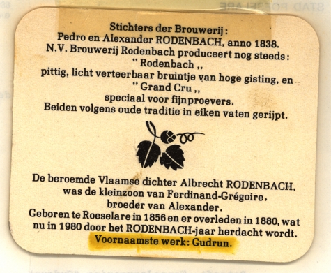 Bierkaartje Rodenbach 1980