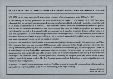 Tekst "De geweren van de Roeselaarse Gewapende Brandweer 1854-195" door Michiel De Bruyne