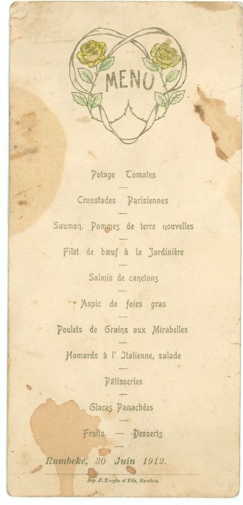 Franstalige menukaart 1912