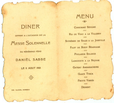 Franstalige menukaart 1921
