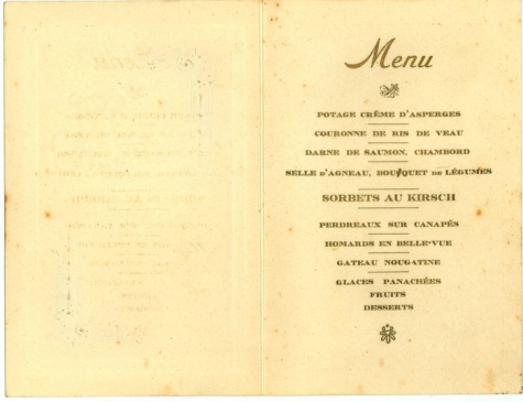 Franstalige menukaart 1928