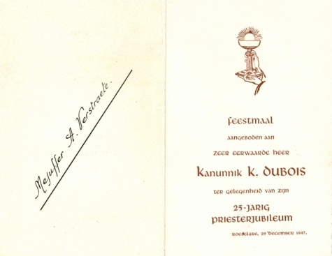 Een feestmaal voor Kanunnik K. Dubois, Roeselare, 1947
