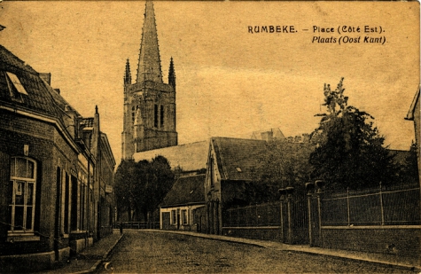 Kerkplein met Sint-Petrus en Pauluskerk, Rumbeke, voor 1914