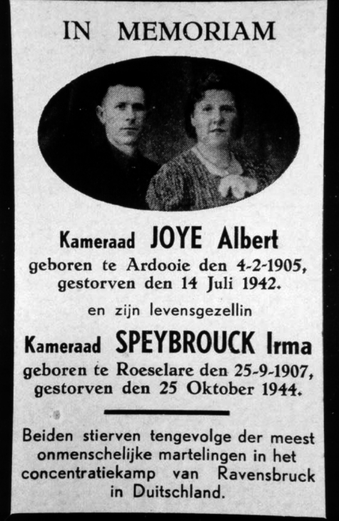 Albert Joye en Irma Speybrouck, verzetshelden WO II