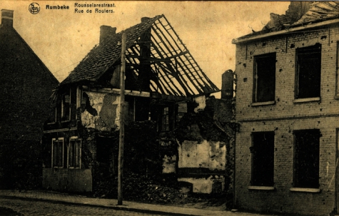 Puin woning Rumbeeksesteenweg na bombardement, WO I