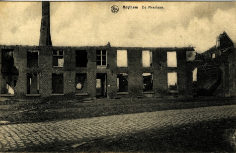 Puin Sint-Lodewijksschool Beitem na bombardement, WO I
