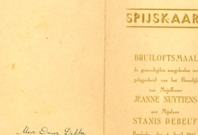 Menukaart Huwelijk, 1945 Menukaart Huwelijk, 1945
