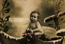 Beeldzijde nieuwjaarskaart, baby in klomp