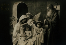 Beeldzijde kerstkaart, fotokaart stalletje Betlehem, 1912