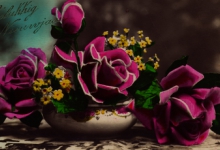 Beeldzijde nieuwjaarskaart, stilleven met bloemen, 1930