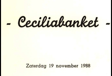 Menukaarten voor de St Ceciliafeesten van de Harmonie "Door strijd naar kunst" doorheen de jaren 1971-1995