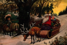Beeldzijde dubbele kerst-en nieuwjaarskaart, hold-up op kerstman