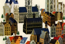 Beeldzijde dubbele kerst- en nieuwjaarskaart, zicht op Brussel