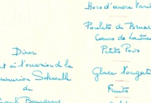 Franstalige menukaart Plechtige Communie 1956 Franstalige menukaart Plechtige Communie 1956