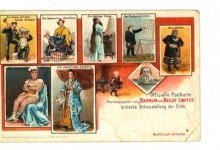 Officiële postkaart van het Barnum en Bailey circus met artiesten Officiële postkaart van het Barnum en Bailey circus met artiesten