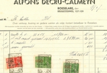 Factuur van Alfons Decru-Calmeyn , Roeselare, 1939 Factuur van Alfons Decru-Calmeyn , Roeselare, 1939
