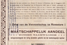 Aandelen NV Sabbe &amp; Steenbrugge, Roeselare