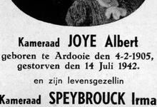 Albert Joye en Irma Speybrouck, verzetshelden WO II Albert Joye en Irma Speybrouck, verzetshelden WO II
