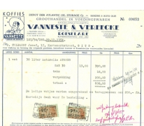 Factuur van handelsmaatschappij Vanneste &amp; Vereecke,  Roeselare, 1954
