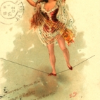 Postkaarten van het Barnum en Bailey circus met aquareltekening