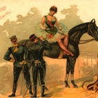 Postkaarten van het Barnum en Bailey circus met aquareltekening