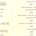 Menukaart Huwelijk, 1952