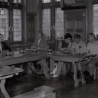 Amerikanen worden ontvangen op gemeentehuis, Moorslede juni 1973