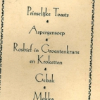 Uitnodiging tot de feestavond van de christelijke volkspartij met bijhorende spijskaart