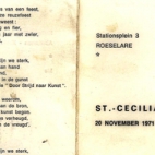 Menukaarten voor de St Ceciliafeesten van de Harmonie "Door strijd naar kunst" doorheen de jaren 1971-1995