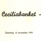 Menukaarten voor de St Ceciliafeesten van de Harmonie "Door strijd naar kunst" doorheen de jaren 1971-1995