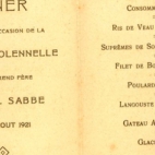 Franstalige menukaart 1921